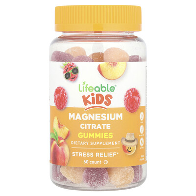 Lifeable , Kids Magnesium Citrate Gummies, Fruit, 60 Gummies