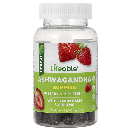 Lifeable Ashwagandha Gummies with Lemon Balm & Ginseng, Strawberry, 60 Gummies