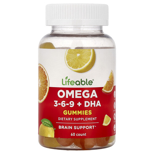 Lifeable Omega 3-6-9 + DHA Gummies, Orange & Lemon, 60 Gummies