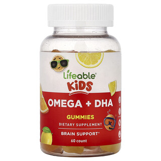 Lifeable, Detské gumové cukríky Omega + DHA, pomaranč a citrón, 60 gumových cukríkov