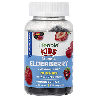 Lifeable, Děti, želé gumové plody Sambucus, bezinka, vitamín C a zinek, bobule, 60 želé