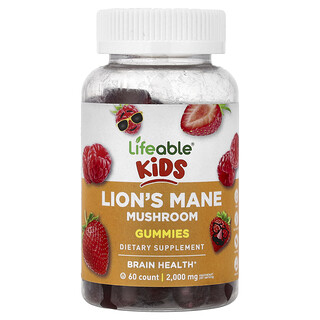 Lifeable, Niños, Gomitas de hongo melena de león, Baya, 60 gomitas (100 mg por gomita)