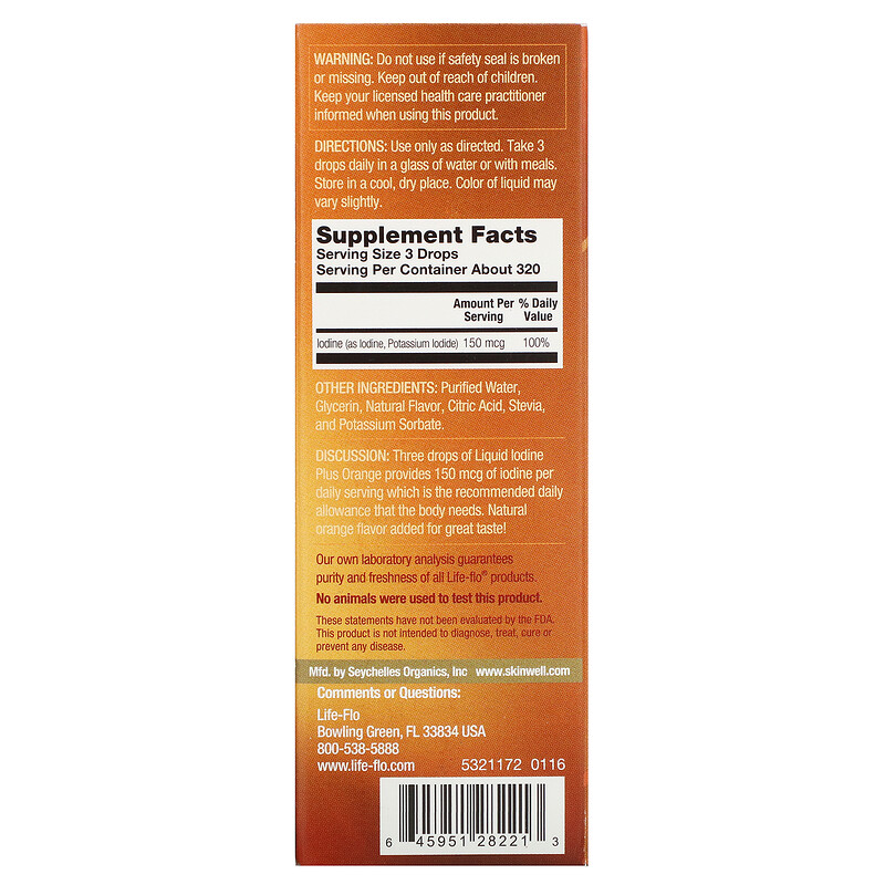 Lifeflo, Liquid Iodine Plus, Natural Orange Flavor, 2 fl oz (59 ml)