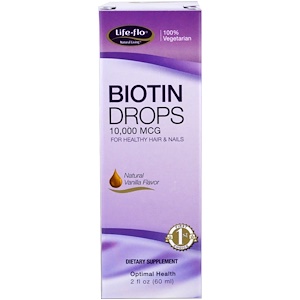 Life Flo Health, Biotin Drops, For Healthy Hair & Nails, Natural Vanilla Flavor, 10,000 mcg , 2 fl oz (60 ml)