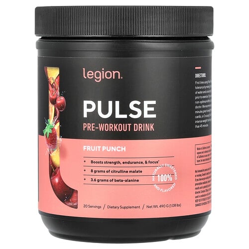 Legion Athletics Pulse, Pre-Workout Drink, Fruit Punch, 1.08 lbs (490 g)