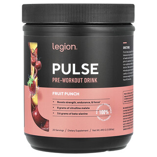 Legion Athletics, Legumbres, Bebida para preentrenamiento, Ponche de frutas, 490 g (1,08 lb)