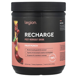 Legion Athletics, Recarga, Bebida para después del entrenamiento, Ponche de frutas, 534 g (1,18 lb)