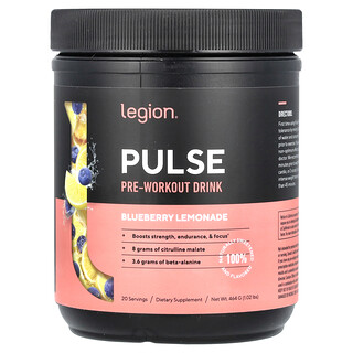 Legion Athletics, Pulse, передтренувальний напій, лохичний лимонад, 464 г (1,02 фунта)