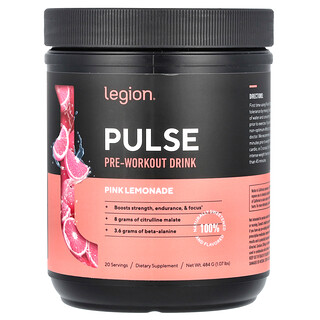 Legion Athletics, Pulse, Bebida para preentrenamiento, Limonada rosa, 484 g (1,07 lb)