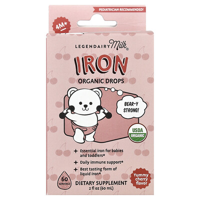 Photos - Vitamins & Minerals Legendairy Milk Legendairy Milk, Iron Organic Drops, 4+ Months, Yummy Cherry, 2 fl oz  LGD-41022(60 ml)