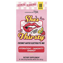 She's Thirsty®, суміш електролітів із кокосовою водою, полуничний лимонад, 18 упаковок-стіків по 8,4 г (0,3 унції)