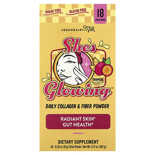 Legendairy Milk, She's Glowing™, щоденний порошок із колагеном і клітковиною, тропічний смак, 18 упаковок по 9 г (0,32 унції)