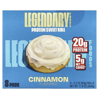 Legendary Foods, Rolinho Doce de Proteína, Canela, Pacote com 8, 63 g (2,2 oz) Cada