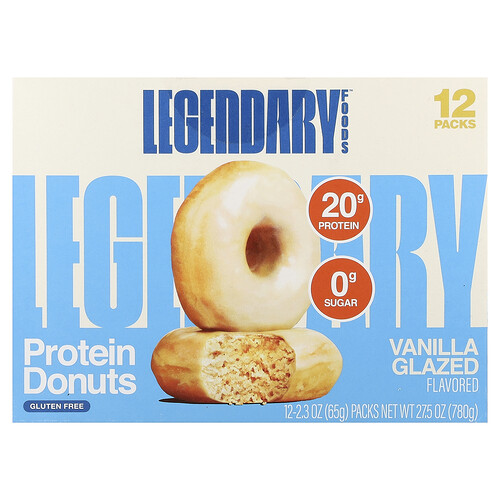 Legendary Foods, Donas proteicas, Glaseadas con vainilla, 12 paquetes, 65 g (2,3 oz) cada uno