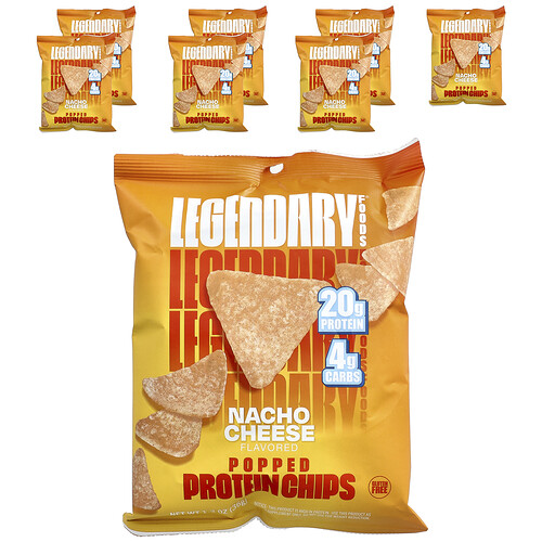 Legendary Foods, Poped Protein Chips, Protein-Chips, Nacho-Käse, 7 Tüten, je 36 g (1,3 oz.).