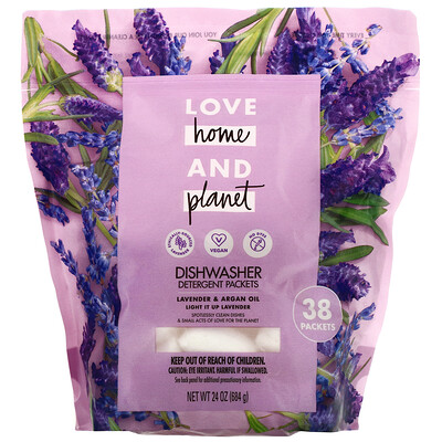 Love Home & Planet Dishwasher Detergent Packets, Lavender & Argan Oil, 38 Packets, 24 oz (684 g)