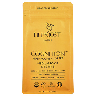 Lifeboost, Cognition™, Cogumelos + Café, Moído, Torra Média, 340 g (12 oz)