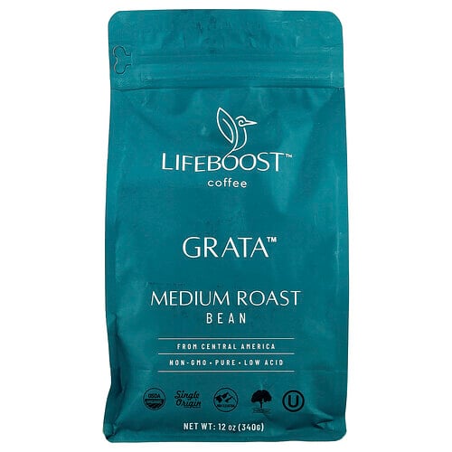 Lifeboost Coffee, Grata™, Bean, Medium Roast, 12 oz (340 g)