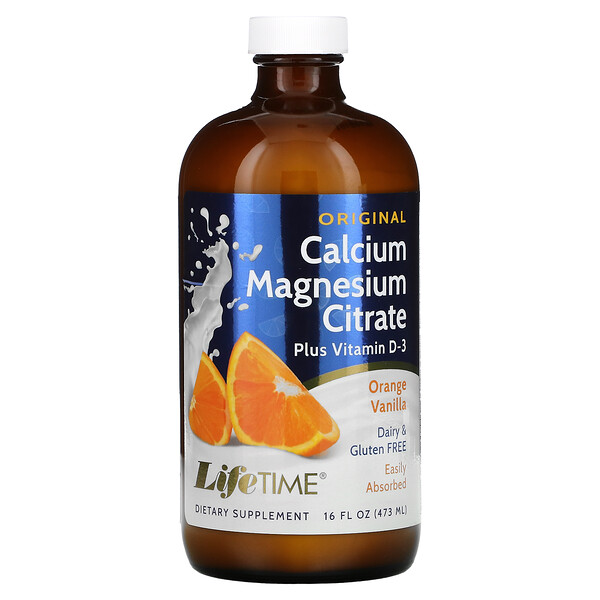 LifeTime Vitamins, Calcium Magnesium Citrate, Plus Vitamin D-3, Orange Vanilla, 16 fl oz (473 ml)