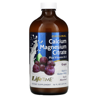 LifeTime Vitamins, オリジナル、カルシウム マグネシウム クエン酸 プラスビタミンD-3、グレープ、473ml（16液量オンス）