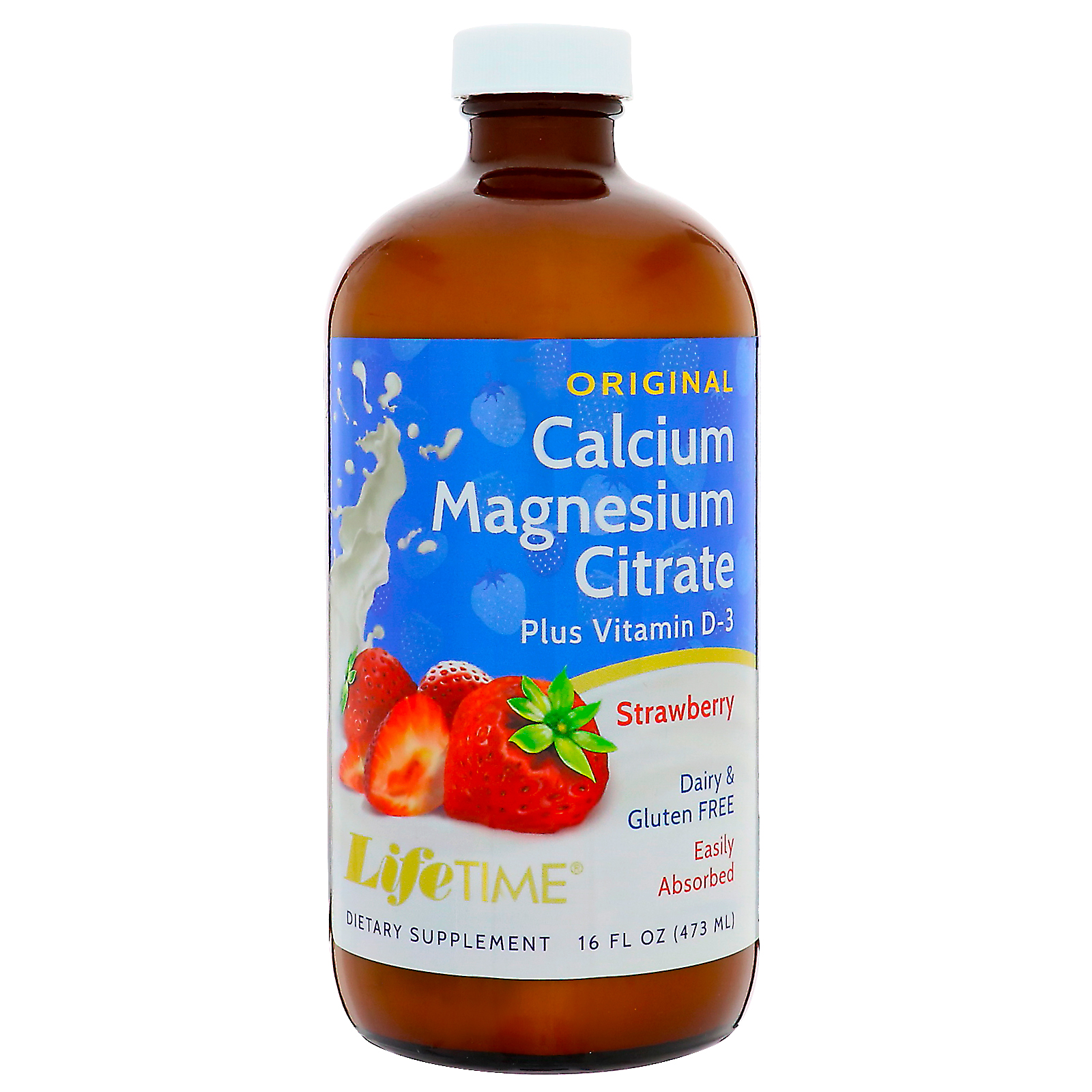 life time, calcium magnesium citrate, strawberry, 16 fl oz (473