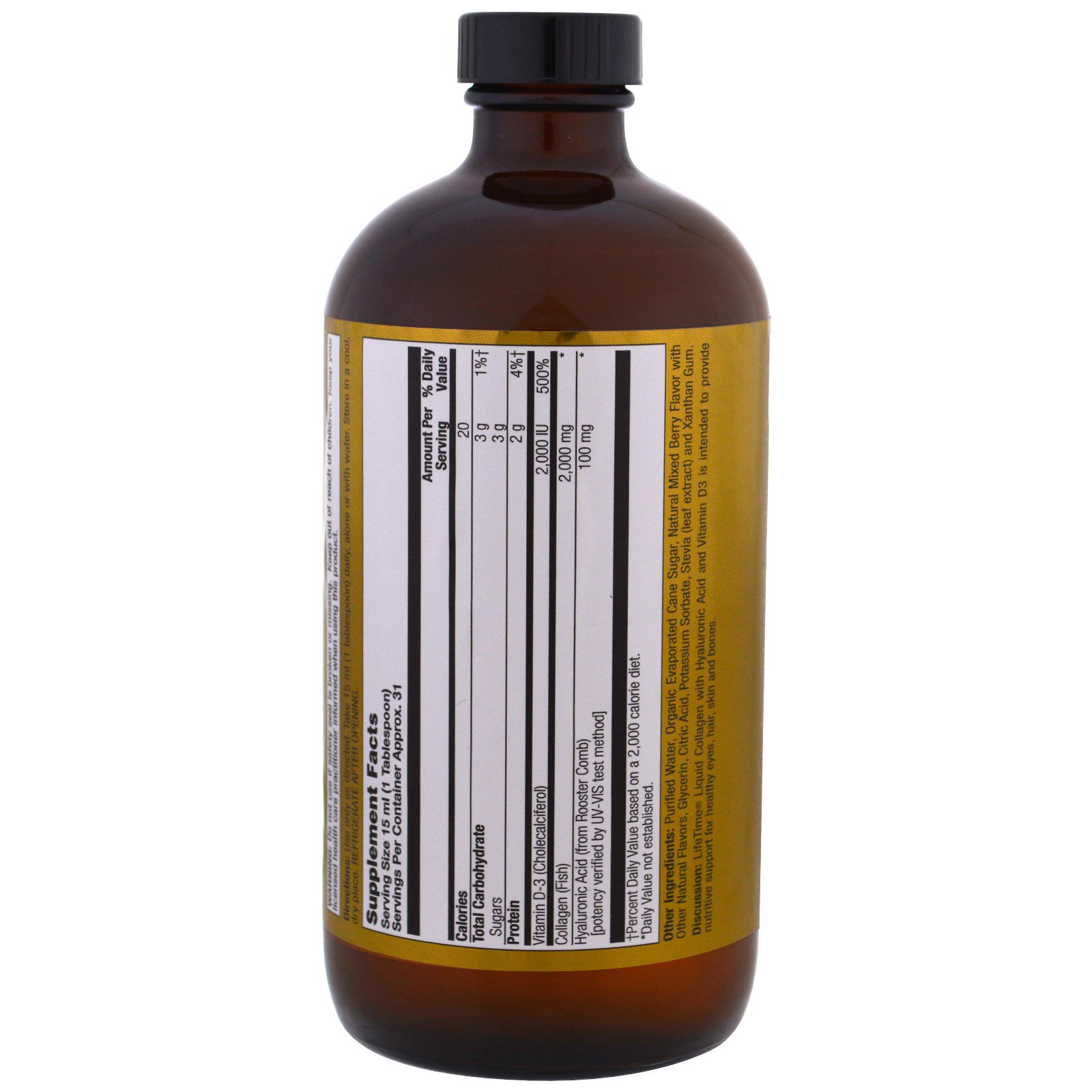 Life Time, Liquid Collagen with Hyaluronic Acid & Vitamin D3, Natural