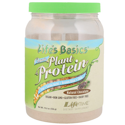 LifeTime Vitamins Life's Basics, Organic Plant Protein, Natural Chocolate, 19.6 oz (556 g)