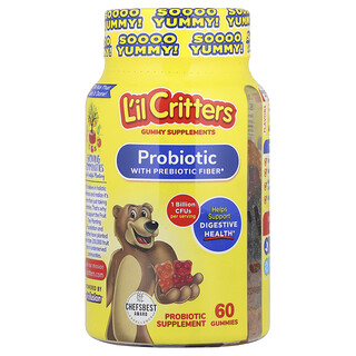 L'il Critters, Probiótico com Fibra Prebiótica, Sabor Cereja, Laranja e Uva, 60 Gomas (0,5 Bilhão de UFCs por Goma)