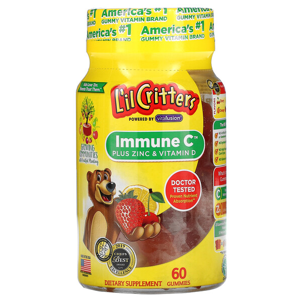 L'il Critters, Immune C พร้อมซิงค์และวิตามิน D บรรจุกัมมี่ 60 ชิ้น