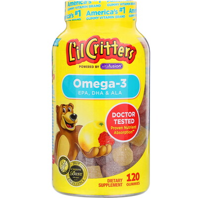 L'il Critters Омега-3, со вкусом малины и лимонада, 120 жевательных таблеток