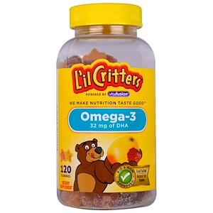 L'il Critters, Омега-3, натуральный вкус малины и лимонaда, 120 жевательных таблеток