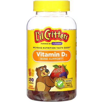 L'il Critters Витамин D3 для поддержки костей, натуральные фруктовые ароматизаторы, 190 жевательных конфет
