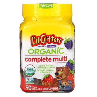 L'il Critters, Suplemento multivitamínico completo orgánico, Bayas mixtas, 90 gomitas veganas