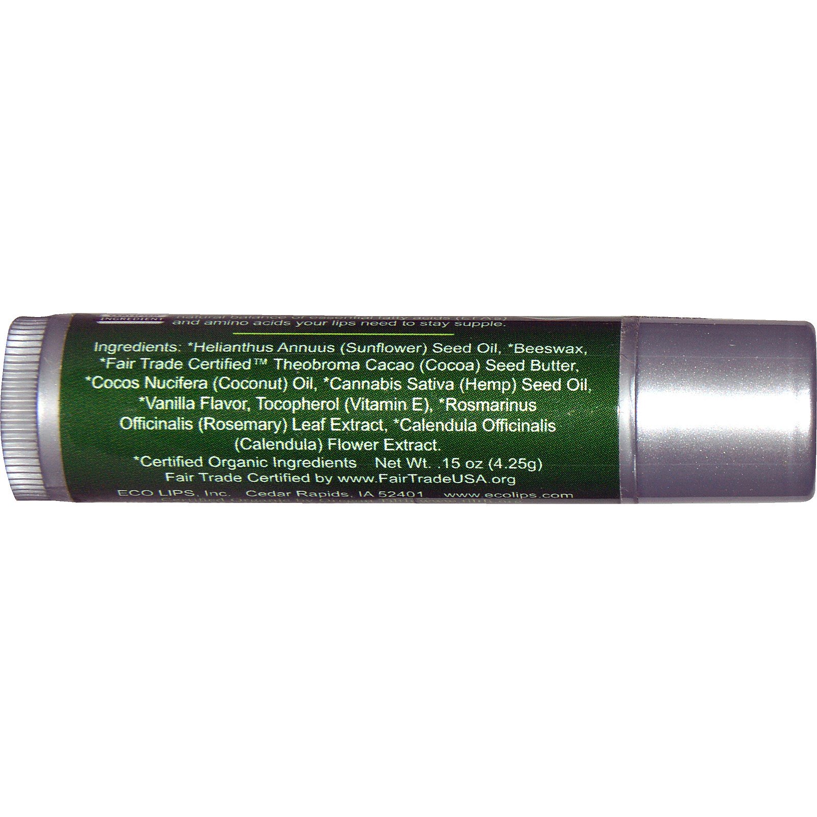 Eco Lips, Organic, Hemp Lip Balm, Vanilla, .15 oz (4.25 g) iHerb
