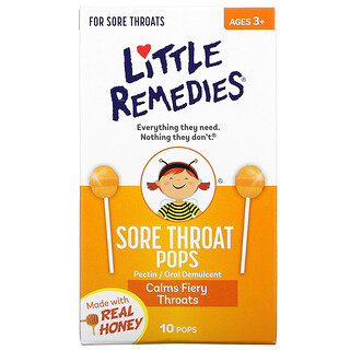 Little Remedies, Sore Throat Pops, Made with Real Honey, Ages 3+, 10 Pops