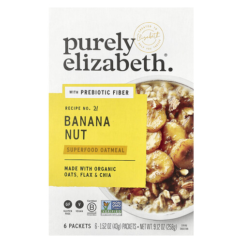 Purely Elizabeth, Superfood Oatmeal With Prebiotic Fiber, Banana Nut, 6 Packets, 1.52 oz (43 g) Each