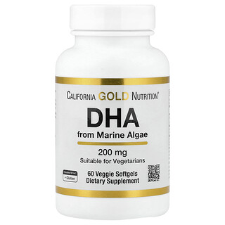 California Gold Nutrition, DHA proveniente de algas marinas, 200 mg, 60 cápsulas blandas vegetales