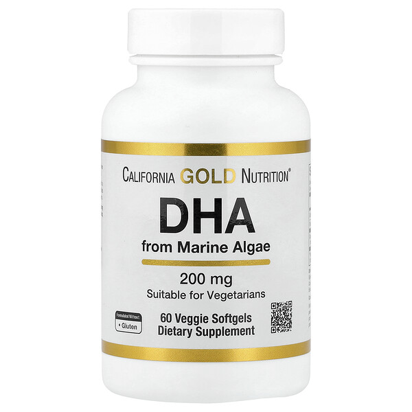 California Gold Nutrition DHA from Marine Algae, 200 mg, 60 Veggie Softgels