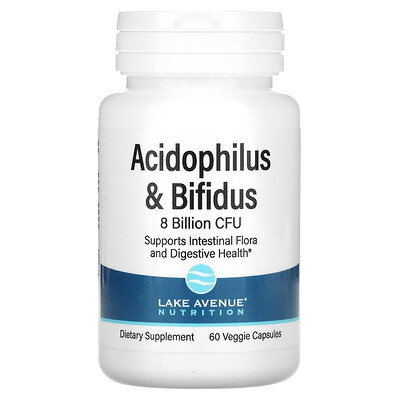 

Lake Avenue Nutrition, Acidophilus and Bifidus, Probiotic Blend, 8 Billion CFU, 60 Veggie Capsules