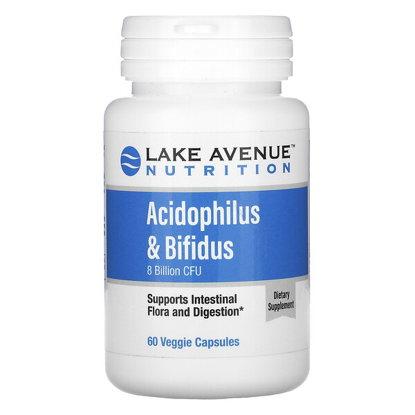Lake Avenue Nutrition, Acidophilus et Bifidus, Mélange probiotique, 8 milliards d'UFC, 60 capsules végétariennes