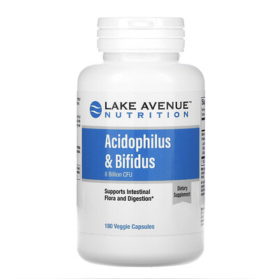 Lake Avenue Nutrition Acidophilus и Bifidus, смесь пробиотиков, 8 млрд КОЕ, 180 растительных капсул