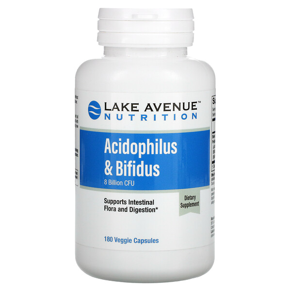 Lake Avenue Nutrition, Acidophilus и Bifidus, смесь пробиотиков, 8 млрд КОЕ, 180 растительных капсул
