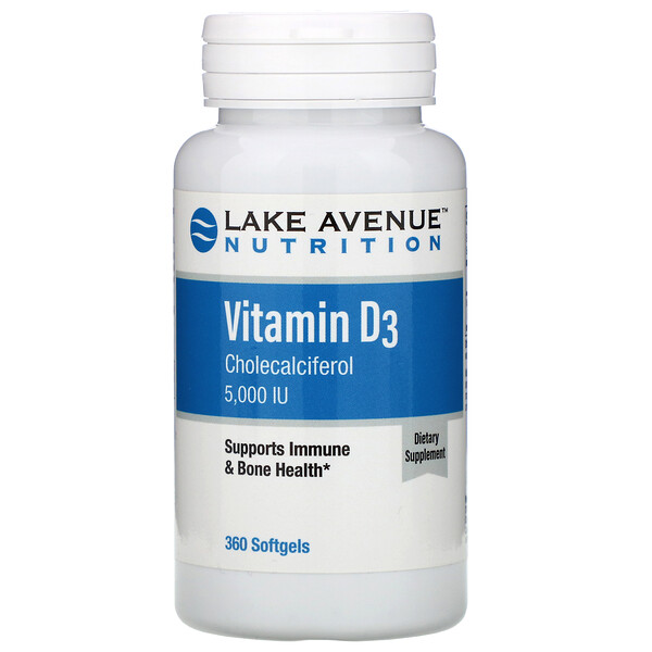 Lake Avenue Nutrition, ビタミンD3、5,000IU、ソフトジェル360粒