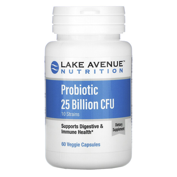 Lake Avenue Nutrition, Probióticos, Mezcla de 10 cepas, 25.000 millones de UFC, 60 cápsulas vegetales