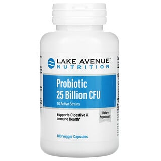 Lake Avenue Nutrition, Probiótico, 10 Estirpes Ativas, 25 Bilhões de UFCs, 180 Cápsulas Vegetais