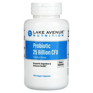 Lake Avenue Nutrition, Probiótico, 10 Estirpes Ativas, 25 Bilhões de UFCs, 180 Cápsulas Vegetais