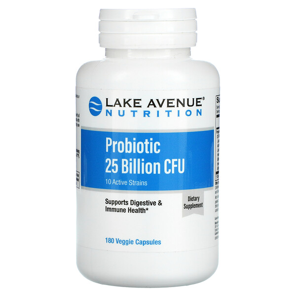 Lake Avenue Nutrition, Probiotics, 10 Active Strains, 25 Billion CFU, 180 Veggie Capsules
