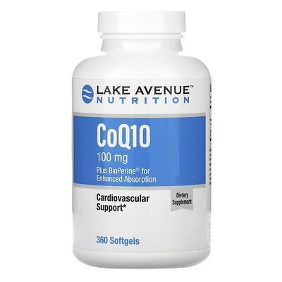 Lake Avenue Nutrition Коэнзим Q10 фармацевтической чистоты (ФСША) с Bioperine, 100 мг, 360 капсул