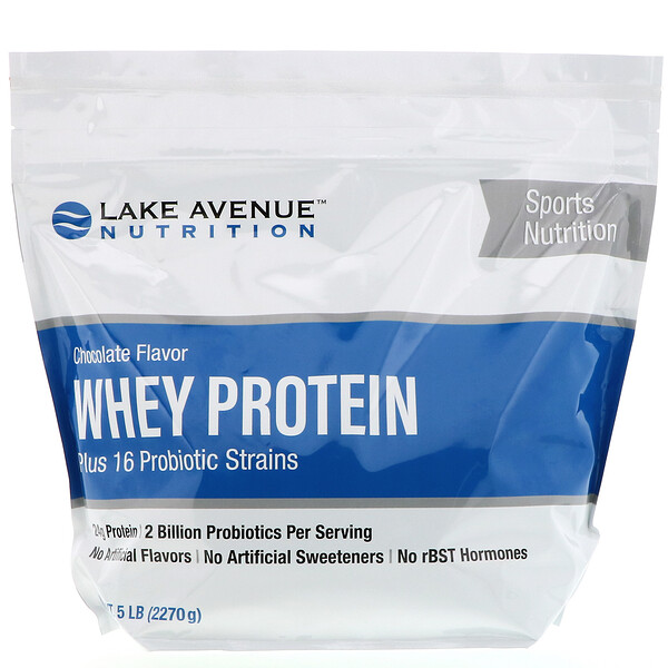 Lake Avenue Nutrition‏, بروتين مصل اللبن + بروبيوتيك، نكهة الشوكولاتة، 5 رطل (2270 جرام)