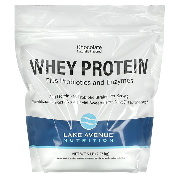 Lake Avenue Nutrition, Сывороточный протеин и пробиотики, шоколадный вкус, 2270 г (5 фунтов)